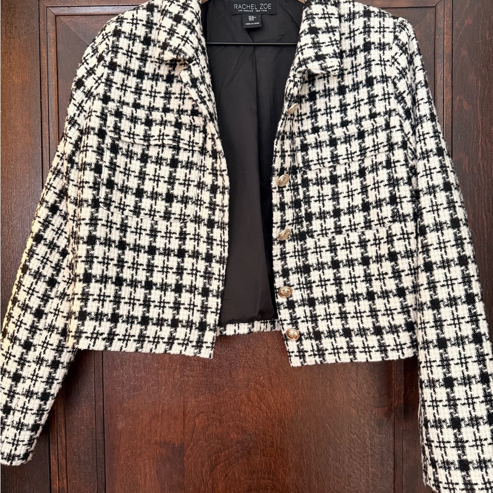 Rachel Zoe Checkered Blazer in Black and White